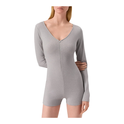 Alo Yoga Rib Half-Zip Long Sleeve Womens Romper — Gray Heather