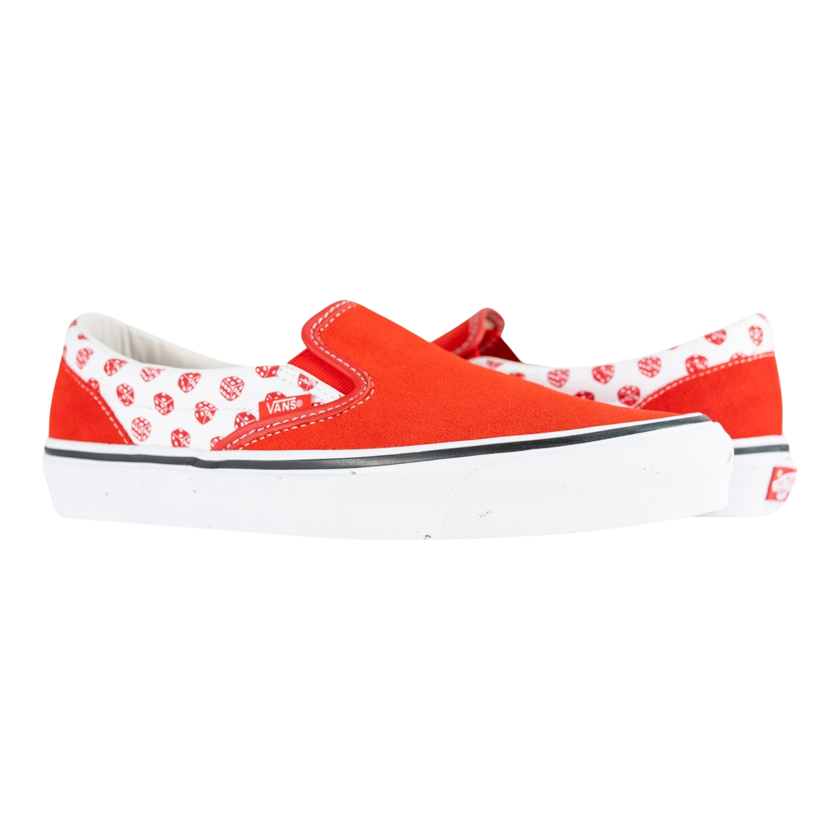 Vans x Bodega OG Classic Slip-On LX Dice High Stakes Sneakers — Racing Red/True White – product view 1