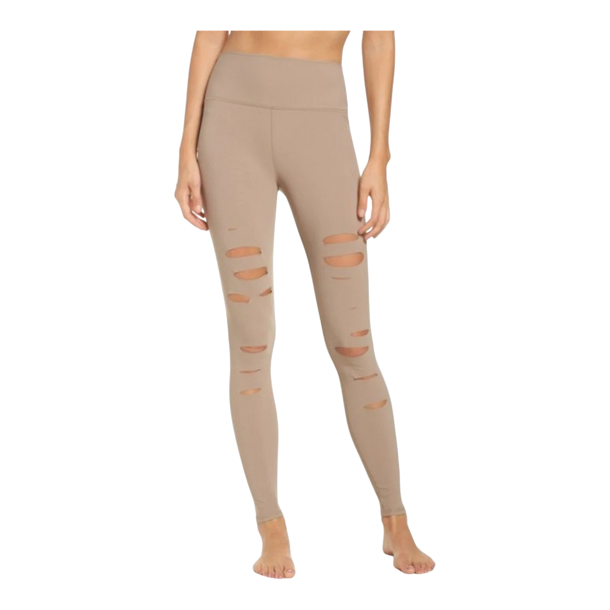 Alo Yoga High-Waist Ripped Warrior Womens Leggings — Gravel