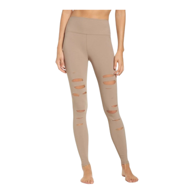 Alo Yoga High-Waist Ripped Warrior Womens Leggings — Gravel