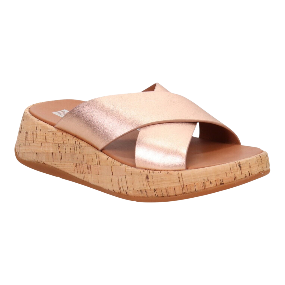 FitFlop F Mode Cross Cork Flatform Women's Sandals — Rose/Gold Leather