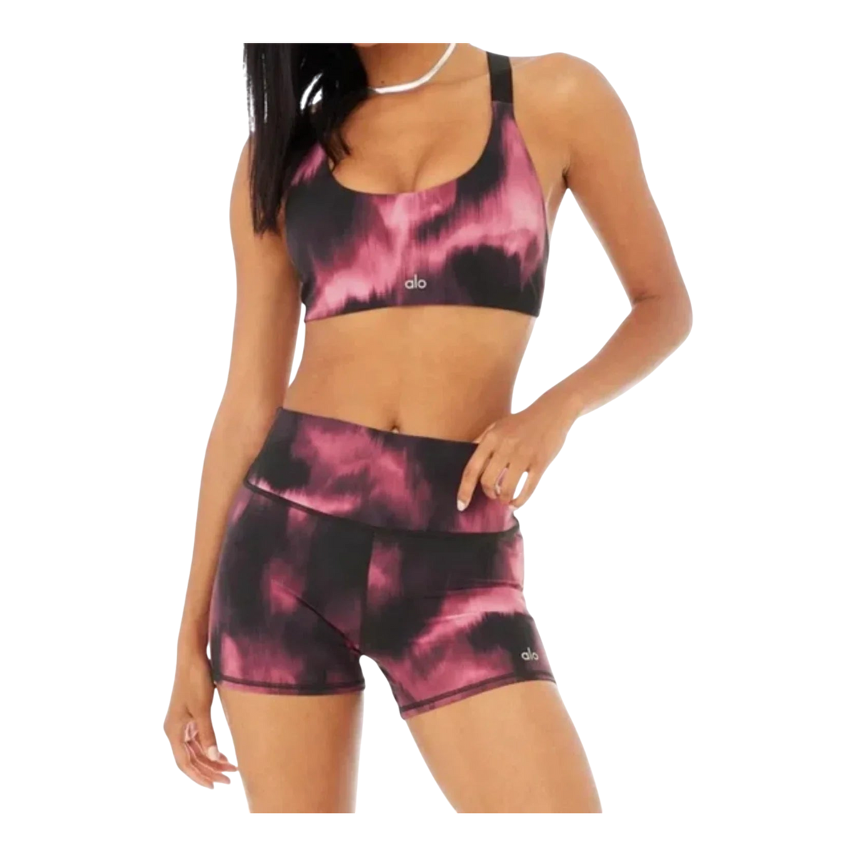 Alo Yoga Vapor High-Waist Biker Womens Shorts — Raspberry Sorbet/Aurora
