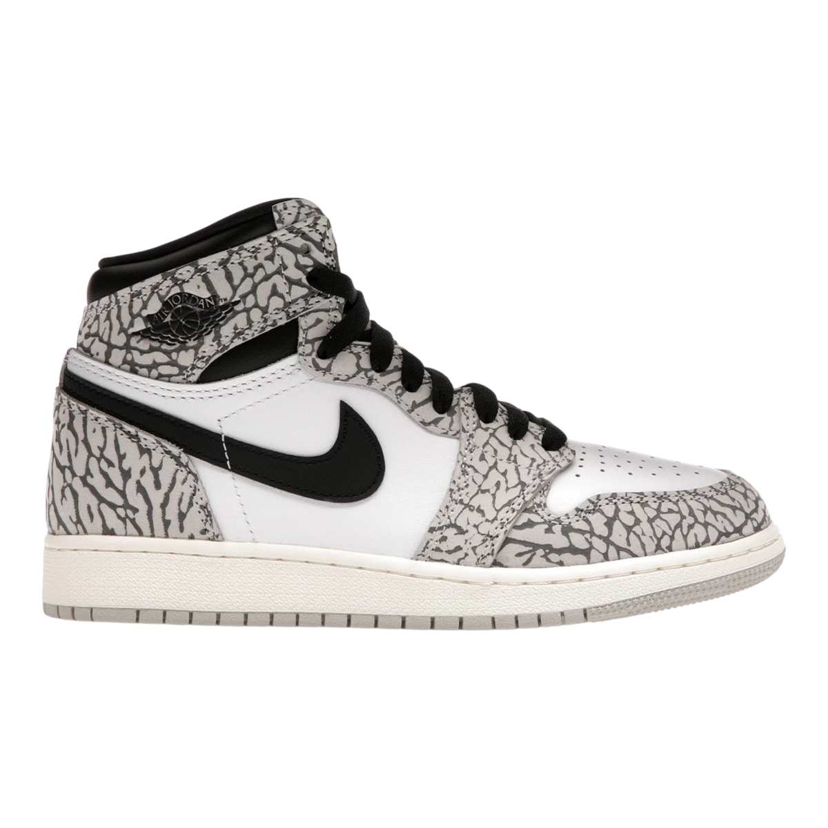 Air Jordan 1 Retro High OG 'White Cement' Big Kids' (GS) Sneakers — Tech Grey/Muslin/Black Leather High-Top