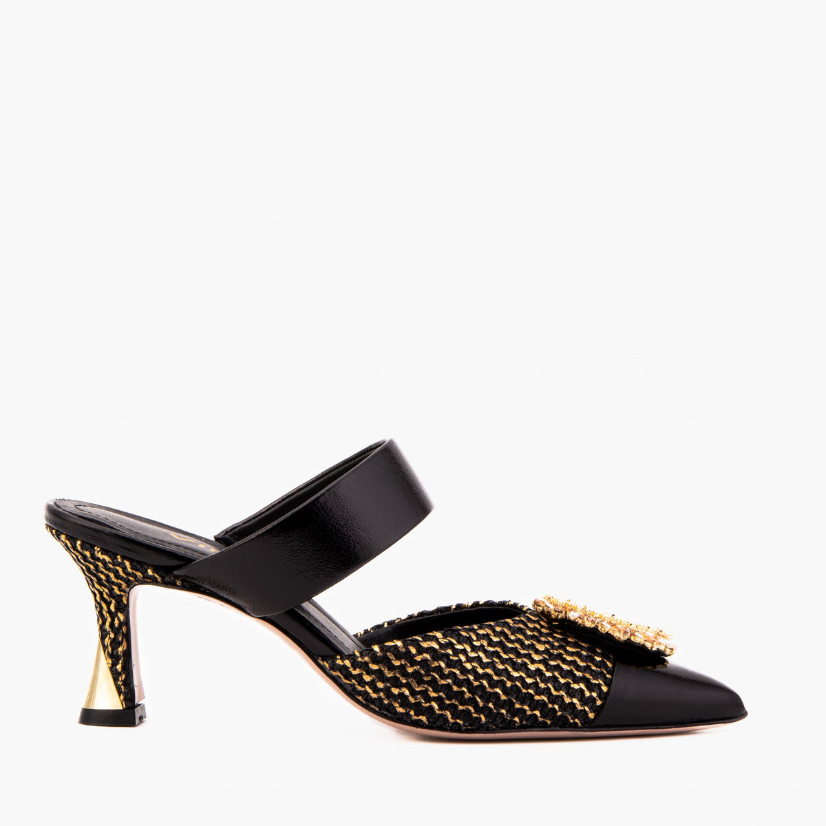 Vinci Leather The Valencia Black & Gold Jewel Heel Women Mule Sandal – product view 1