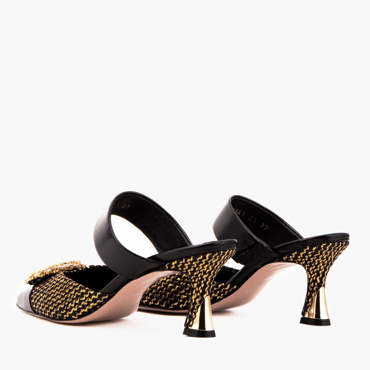 Vinci Leather The Valencia Black & Gold Jewel Heel Women Mule Sandal – product view 6