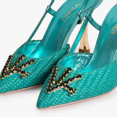 Vinci Leather The Luna Turquoise Leather Slingback Women Sandal – product view 3