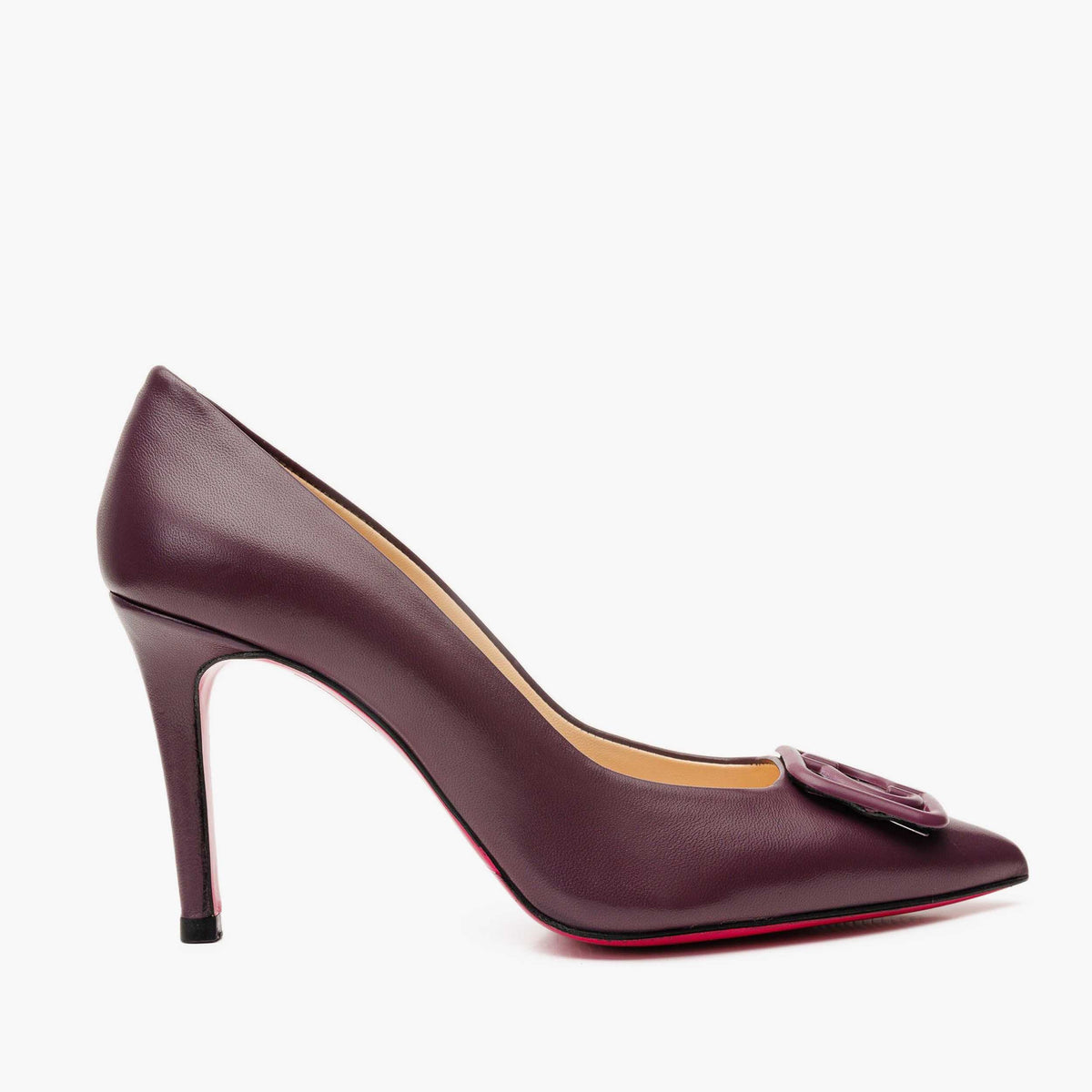 Vinci Leather The Maneadero Dark Purple Leather Pump Fuchsia Sole Women Shoe – product view 1