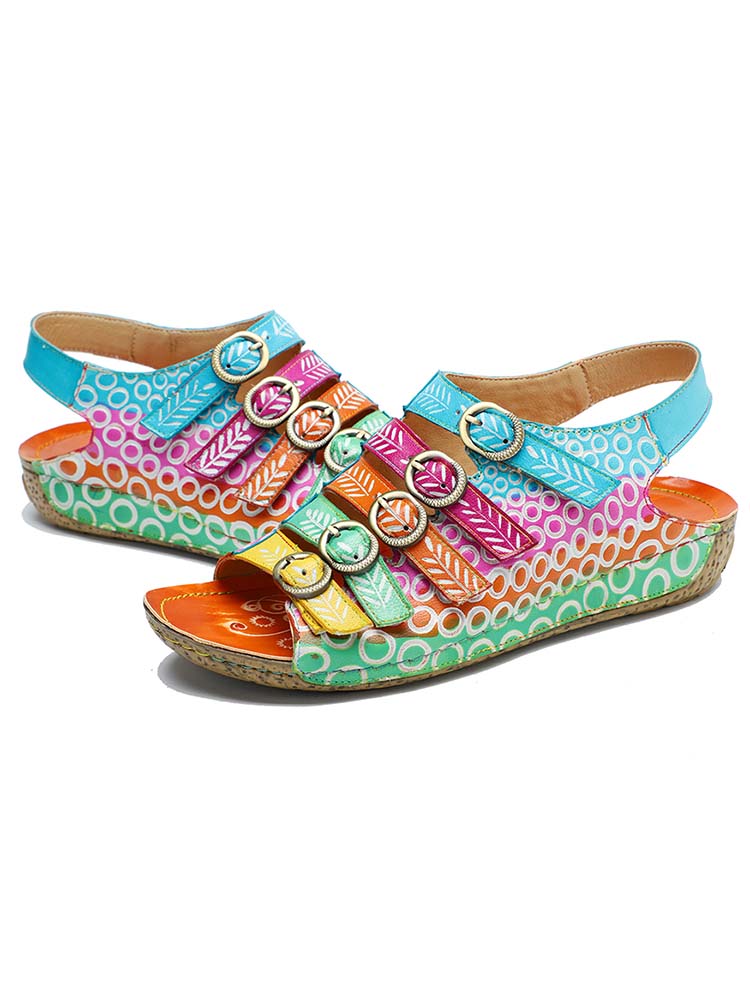 Comfy Printed Leather Flower Sandals – product view 4