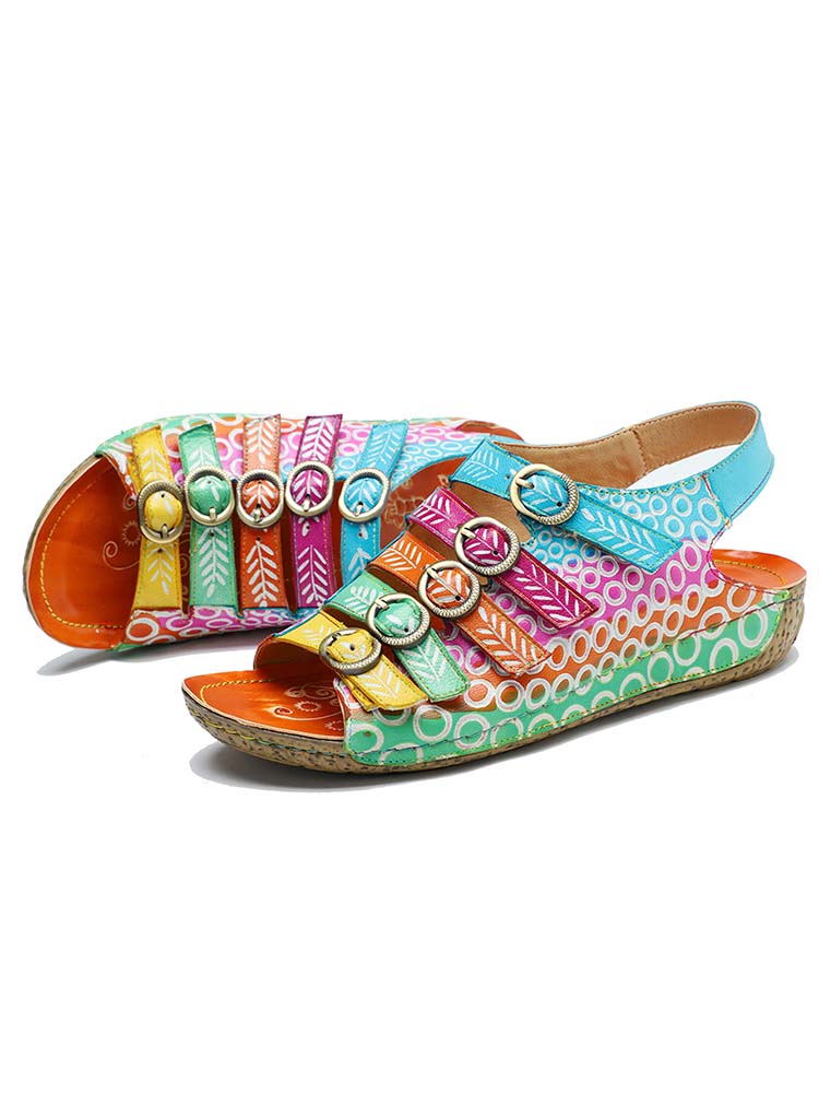 Comfy Printed Leather Flower Sandals – product view 3