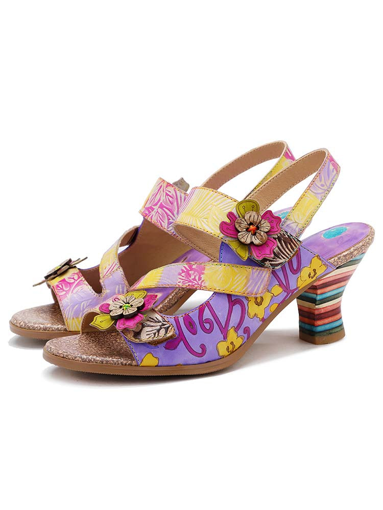 Handmade Leather Colored Stripe Heel Comfy Sandals – product view 2