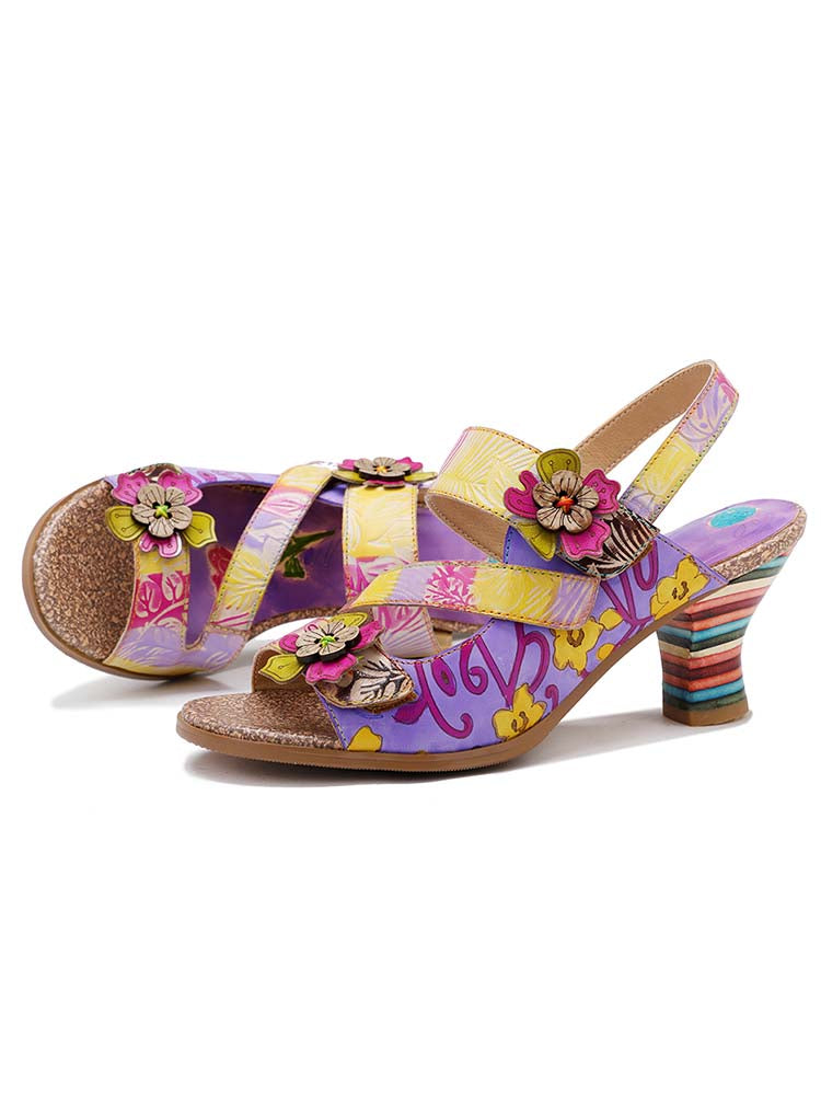 Handmade Leather Colored Stripe Heel Comfy Sandals – product view 5