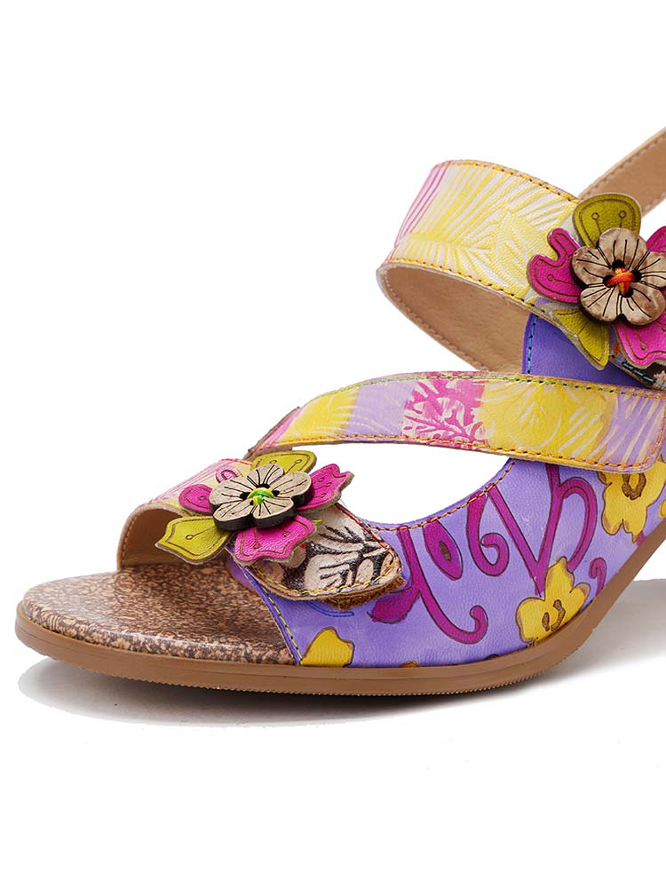 Handmade Leather Colored Stripe Heel Comfy Sandals – product view 9