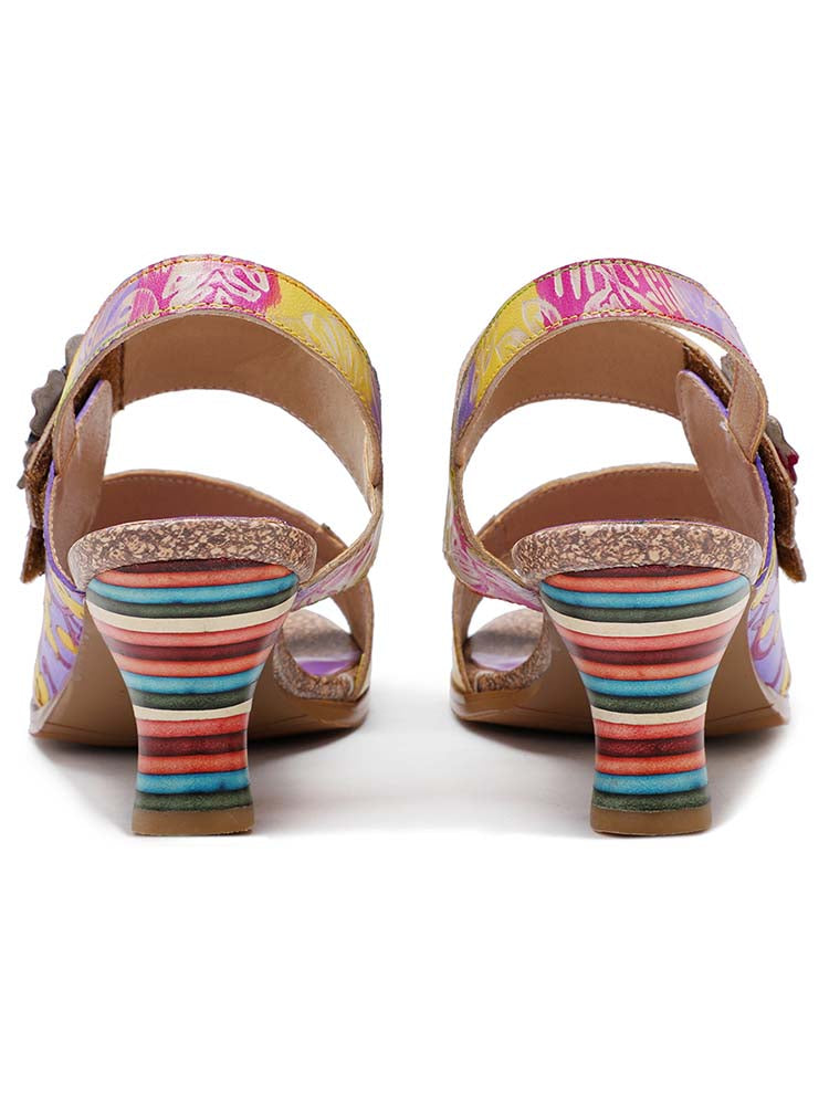 Handmade Leather Colored Stripe Heel Comfy Sandals – product view 8