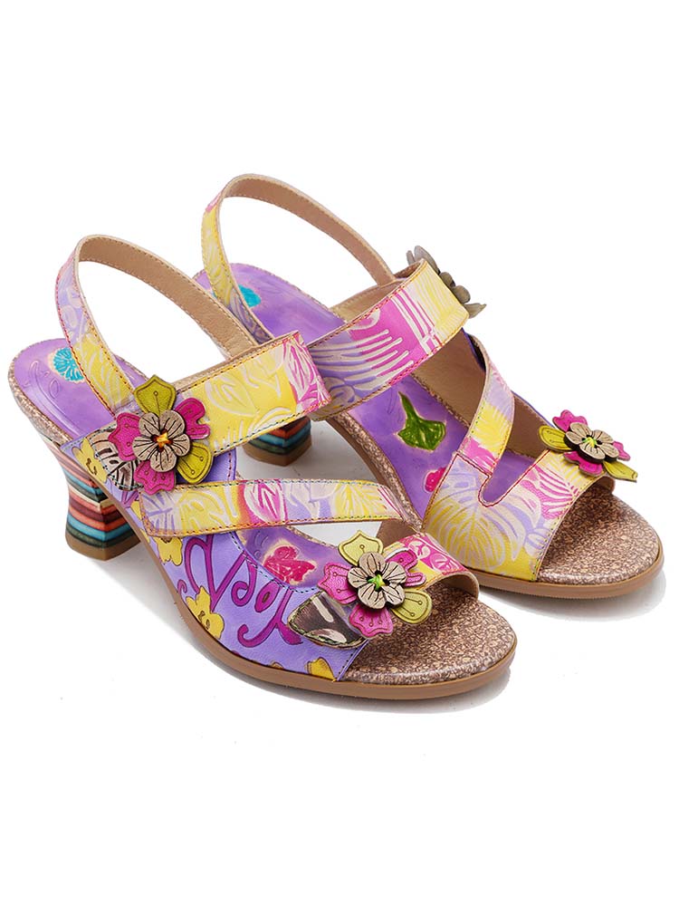 Handmade Leather Colored Stripe Heel Comfy Sandals – product view 6