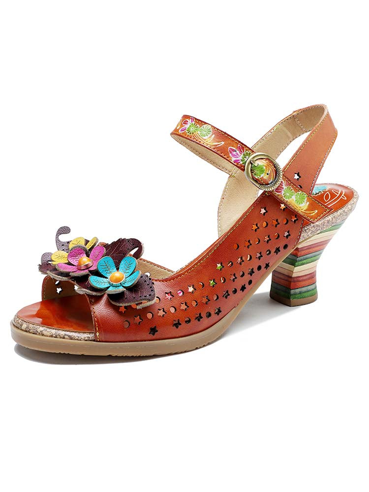Fish Mouth Three Flowers Hollow Sandals – product view 1