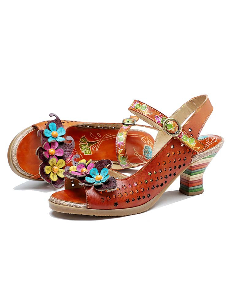 Fish Mouth Three Flowers Hollow Sandals – product view 4