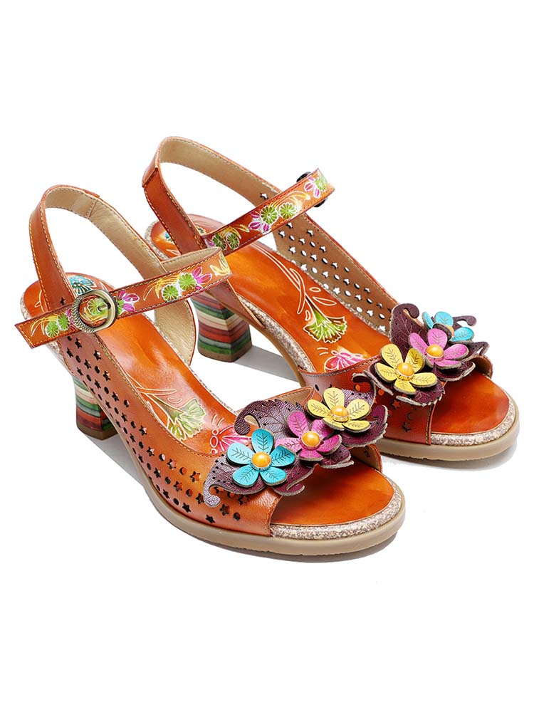 Fish Mouth Three Flowers Hollow Sandals – product view 6