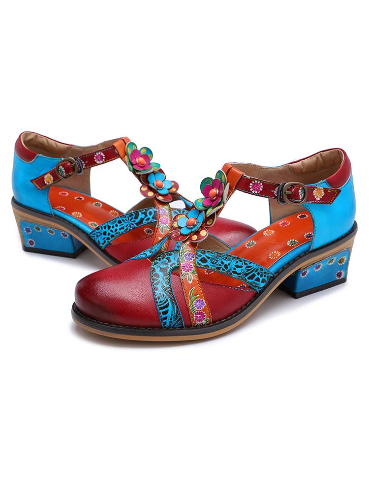 Genuine Leather Flower Retro Shoes – product view 6