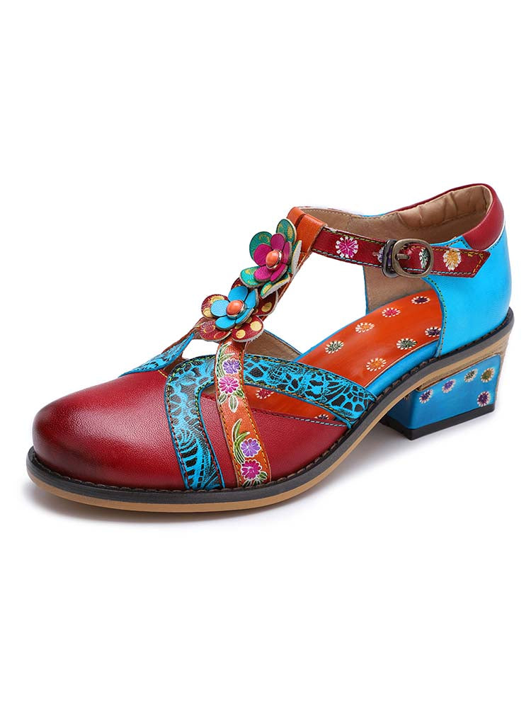 Genuine Leather Flower Retro Shoes – product view 1