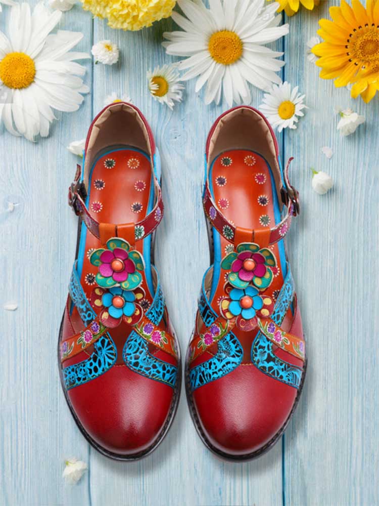 Genuine Leather Flower Retro Shoes – product view 14