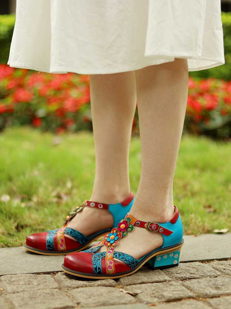 Genuine Leather Flower Retro Shoes – product view 20