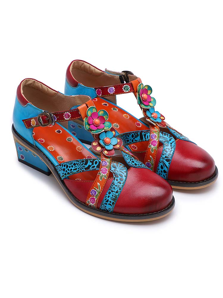 Genuine Leather Flower Retro Shoes – product view 13