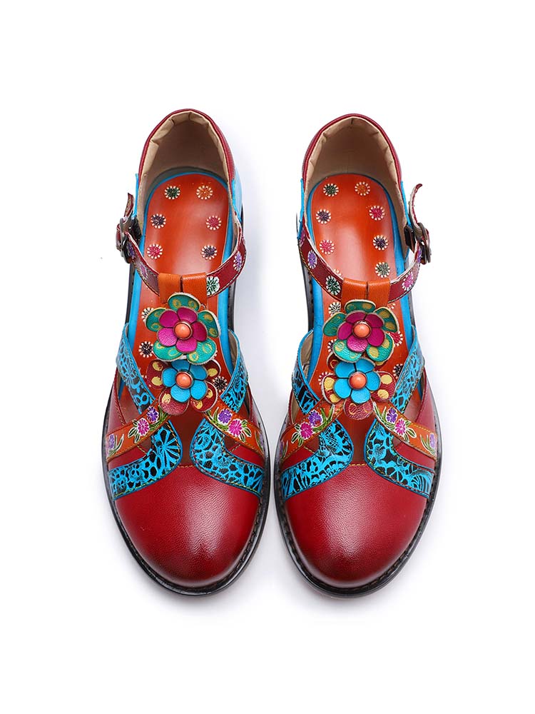 Genuine Leather Flower Retro Shoes – product view 12