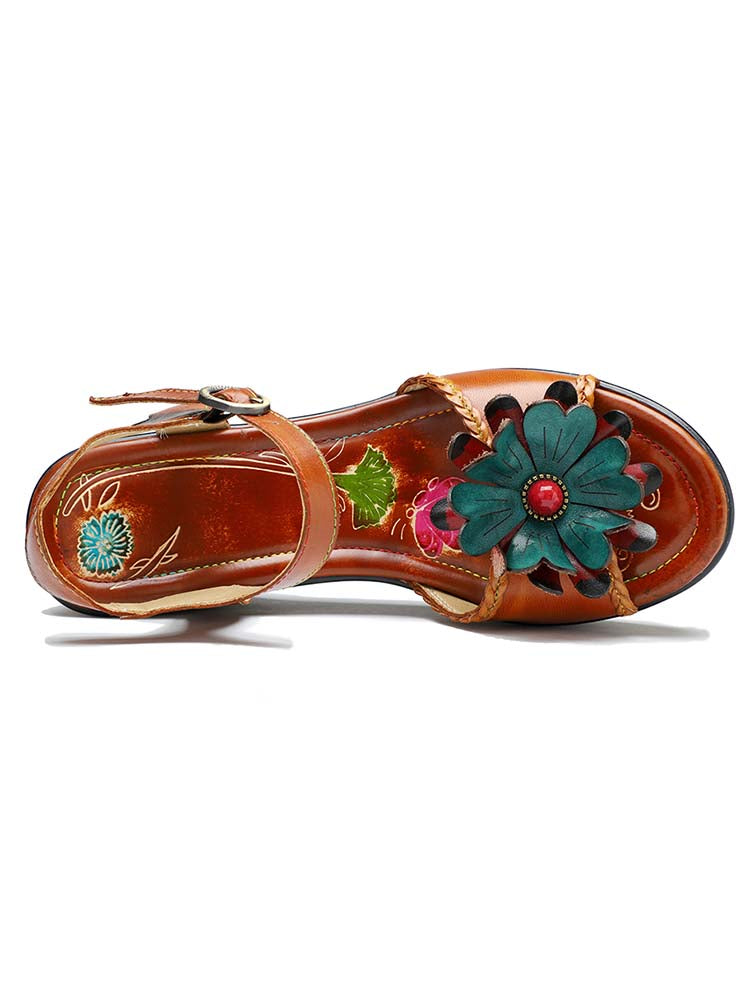 Retro Handmade Floral Wedge Sandals – product view 7