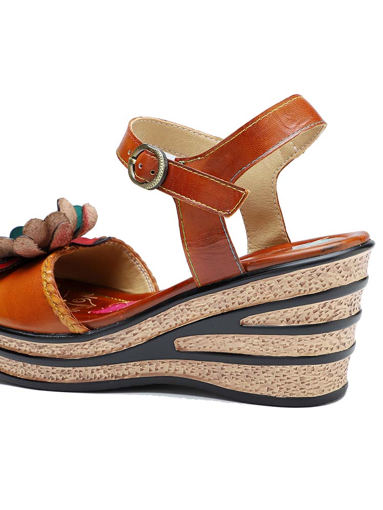 Retro Handmade Floral Wedge Sandals – product view 10