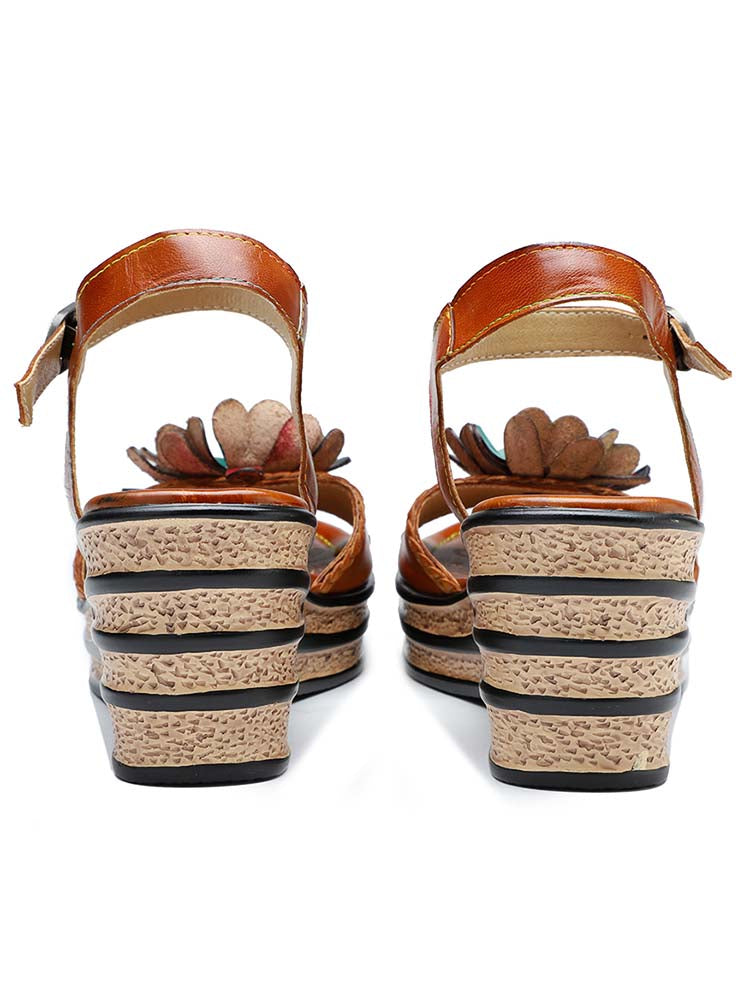 Retro Handmade Floral Wedge Sandals – product view 9