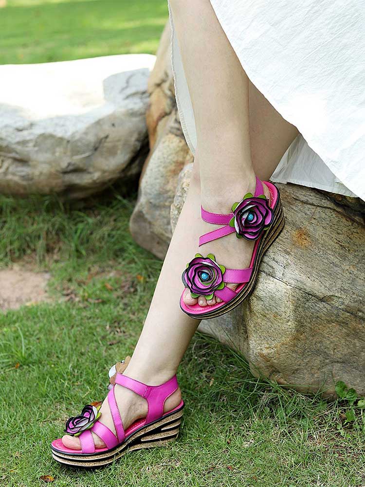 Gorgeous Handmade Rose Wedge Sandals – product view 11