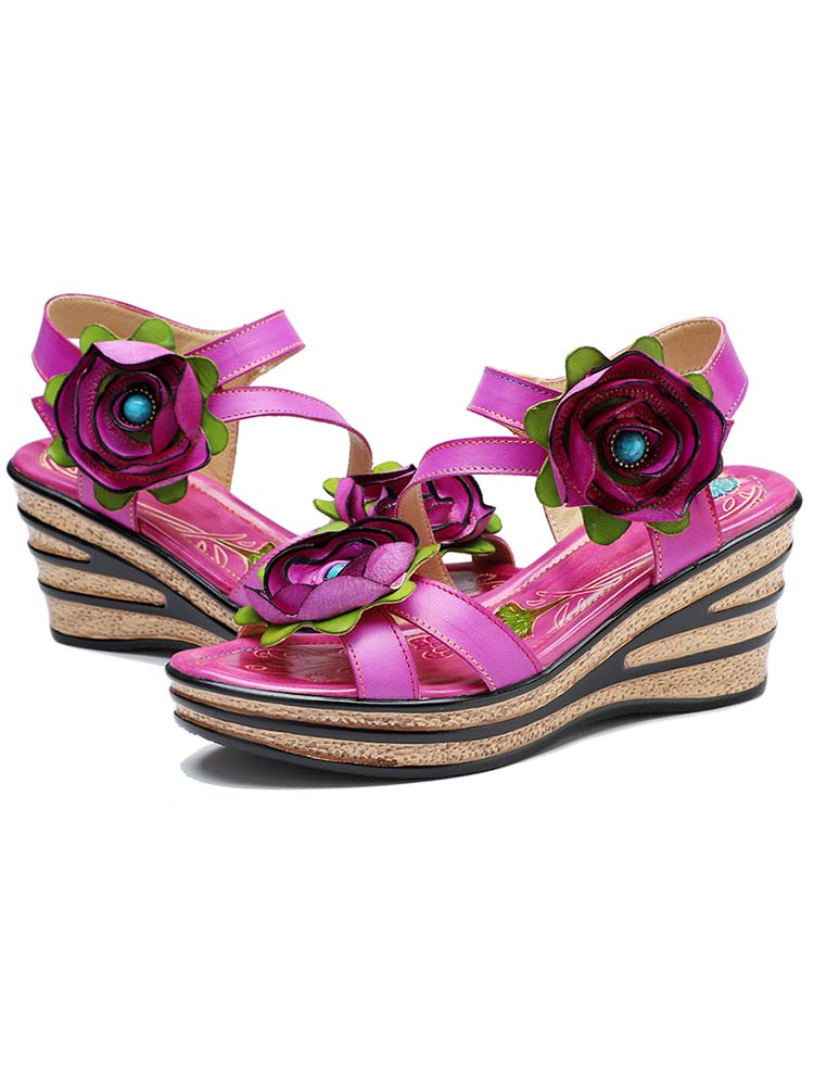 Gorgeous Handmade Rose Wedge Sandals – product view 6