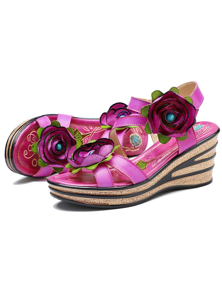 Gorgeous Handmade Rose Wedge Sandals – product view 5