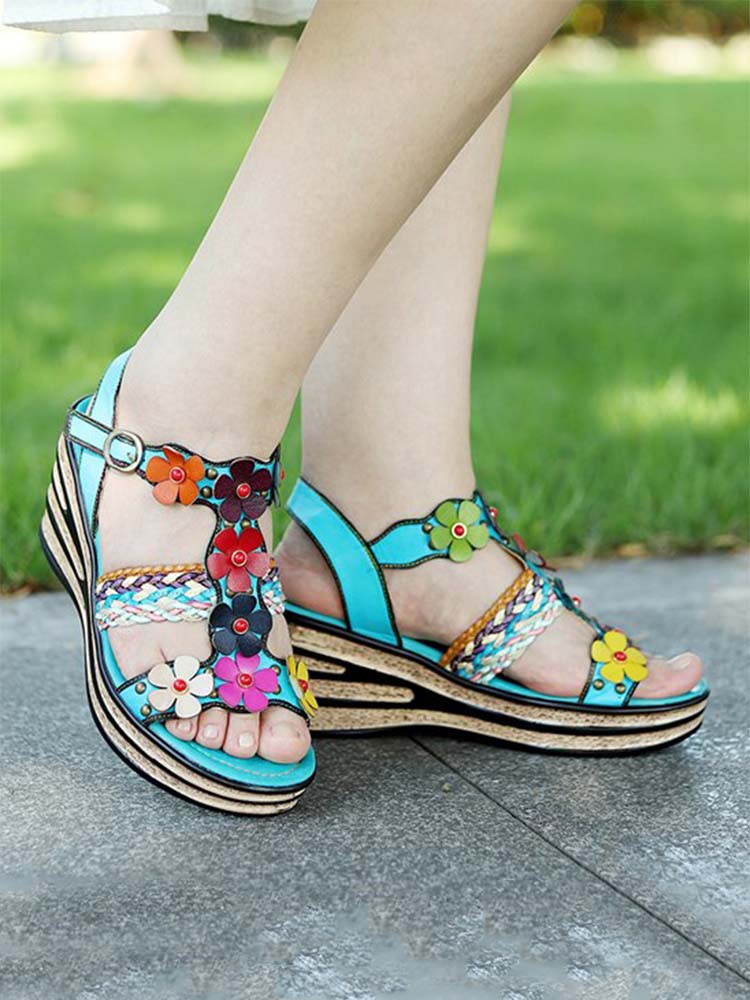 Handmade Flowers Wedge Sandals – product view 11