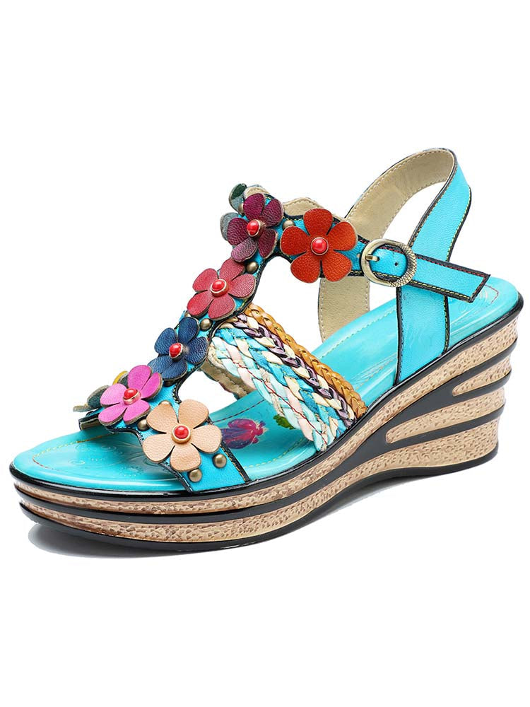 Handmade Flowers Wedge Sandals – product view 1