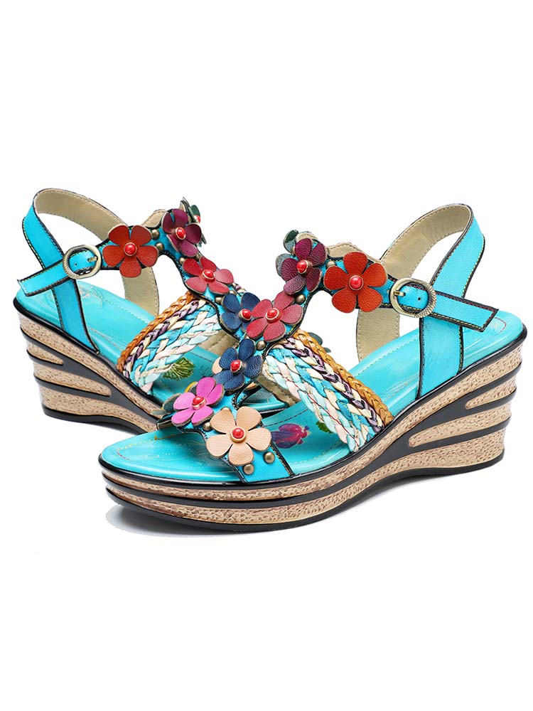 Handmade Flowers Wedge Sandals – product view 6