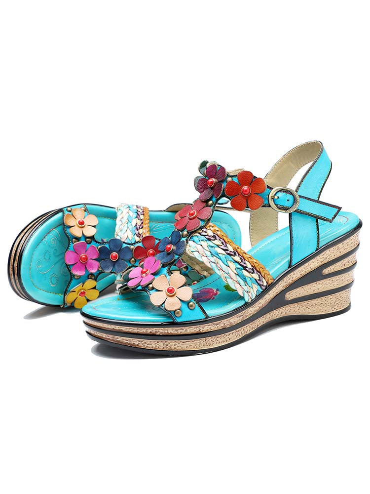 Handmade Flowers Wedge Sandals – product view 5