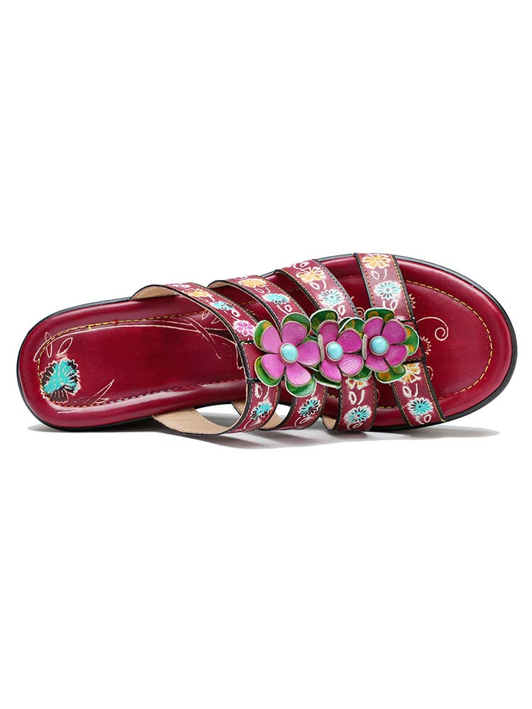 Triple Flowers Purle Wedge Slippers – product view 7