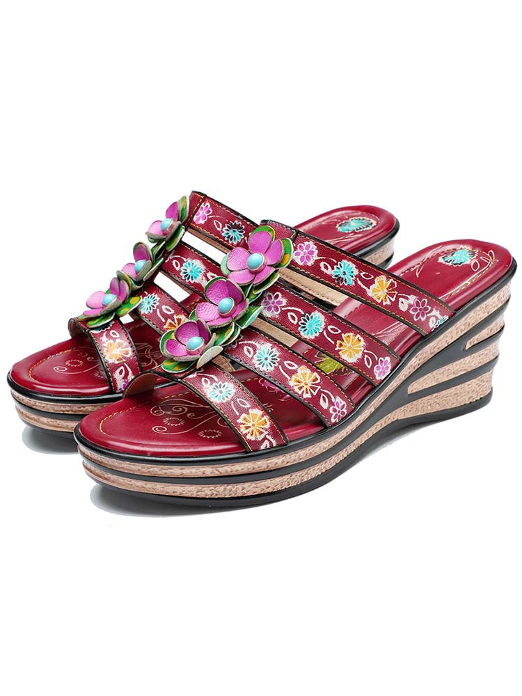 Triple Flowers Purle Wedge Slippers – product view 2