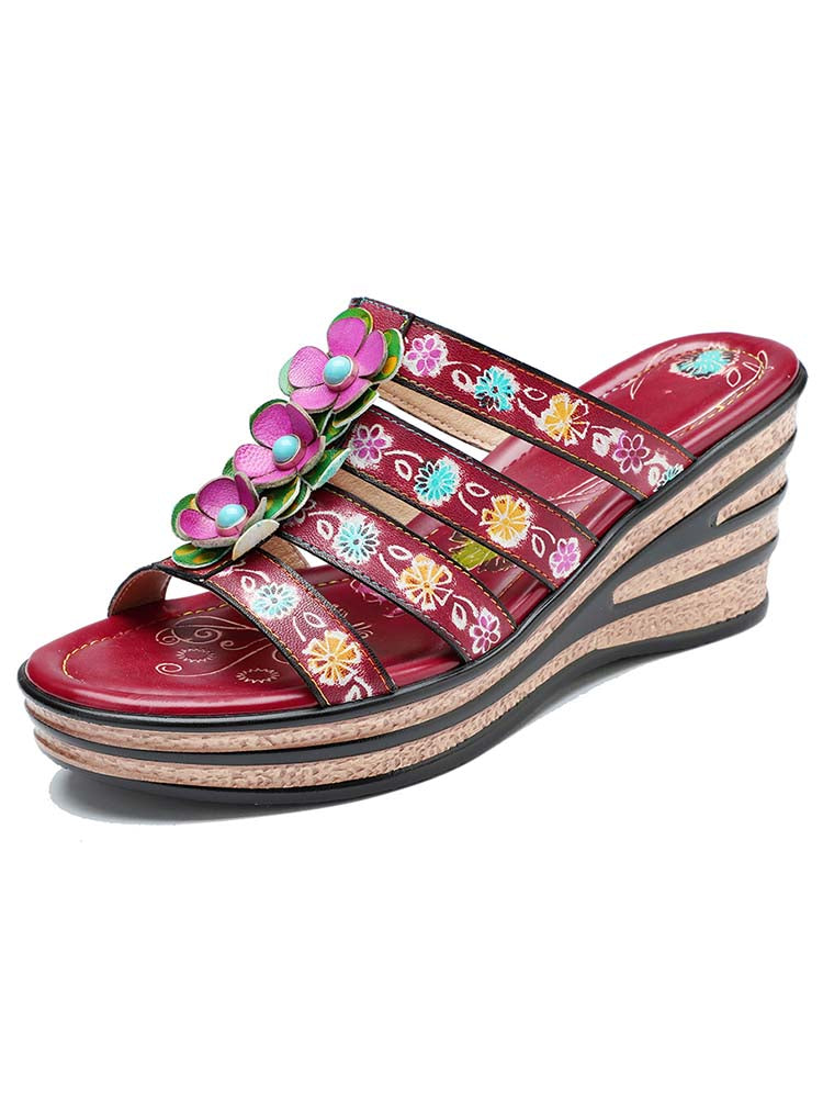 Triple Flowers Purle Wedge Slippers – product view 1