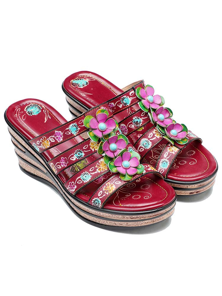Triple Flowers Purle Wedge Slippers – product view 6