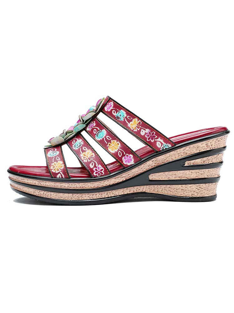 Triple Flowers Purle Wedge Slippers – product view 3