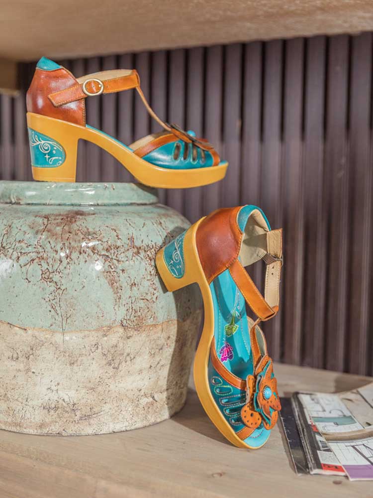 Vintage Handmade Fish Mouth Floral Sandals – product view 12