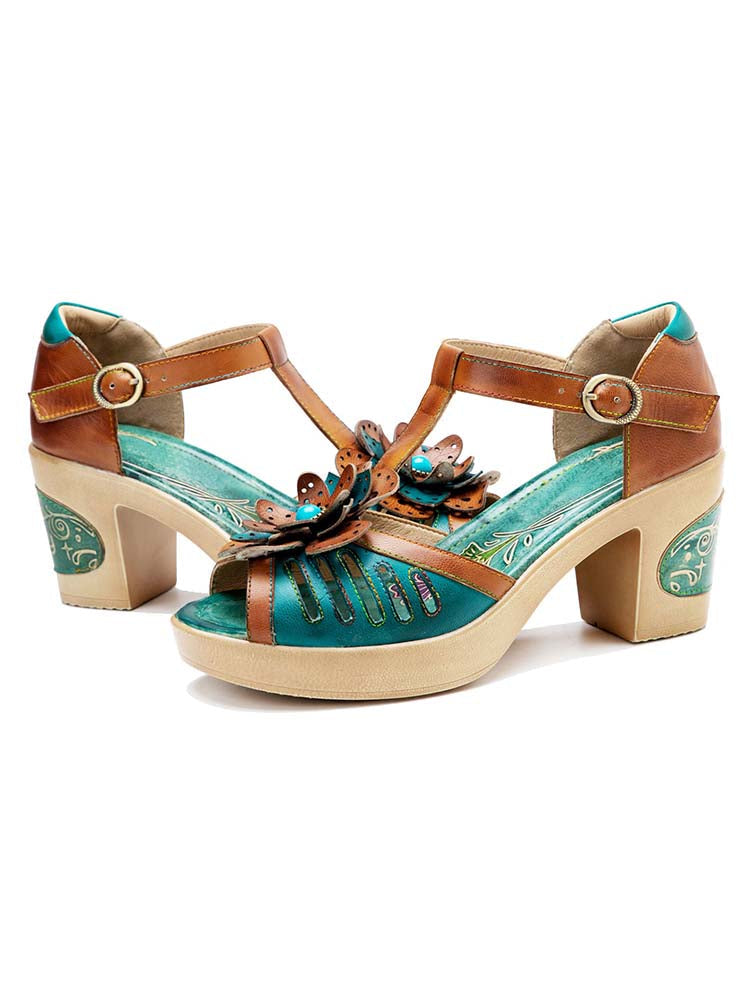Vintage Handmade Fish Mouth Floral Sandals – product view 6