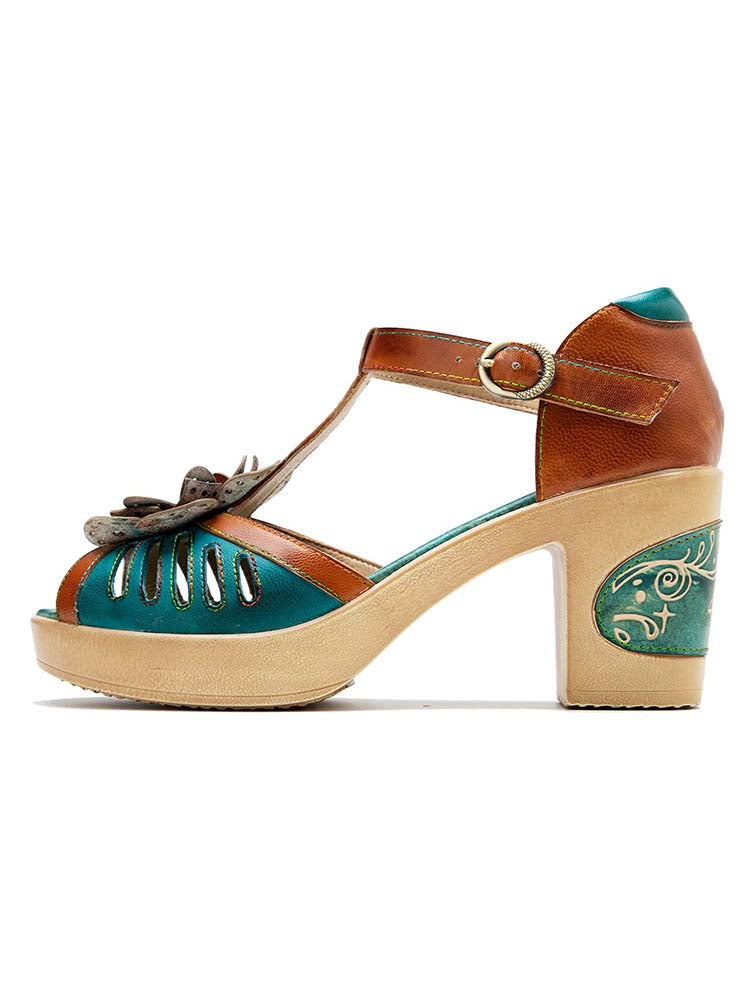 Vintage Handmade Fish Mouth Floral Sandals – product view 3