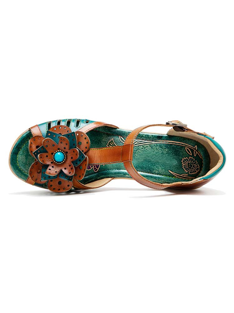 Vintage Handmade Fish Mouth Floral Sandals – product view 4