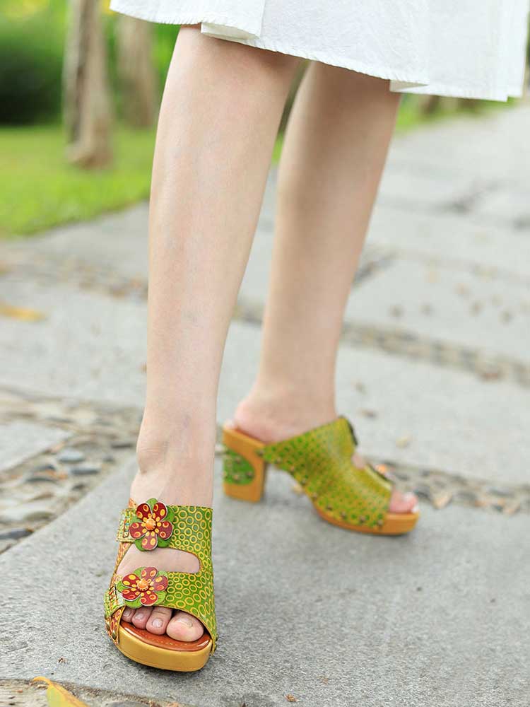 Vintage Handmade Fish Mouth Floral Sandals – product view 10