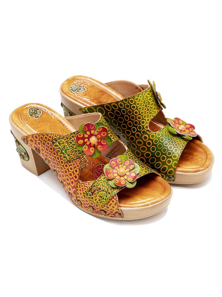 Vintage Handmade Fish Mouth Floral Sandals – product view 5