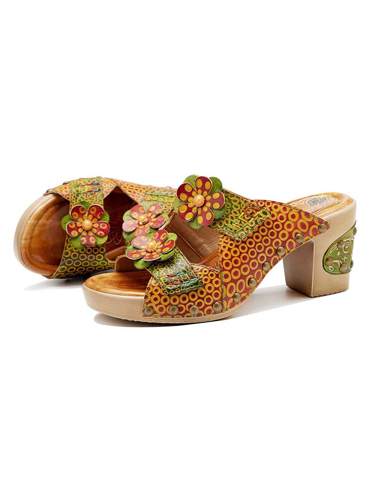 Vintage Handmade Fish Mouth Floral Sandals – product view 3