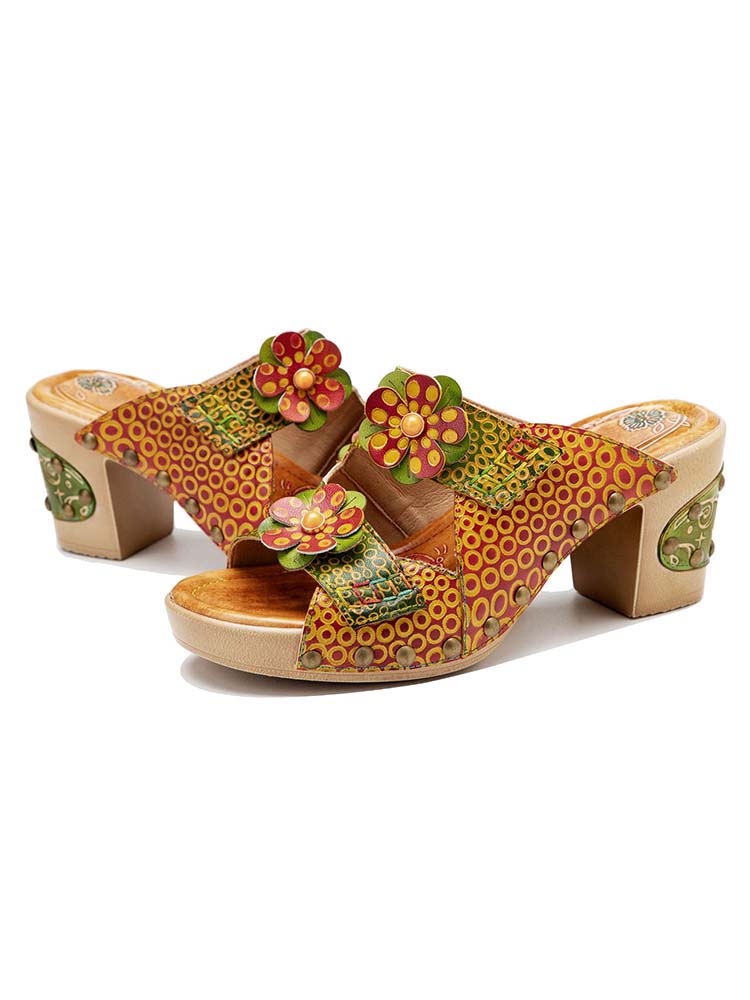 Vintage Handmade Fish Mouth Floral Sandals – product view 4